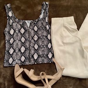 Snake print crop zip up top